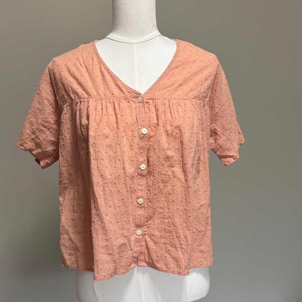 Madewell Coral Button-Up Short Sleeve Top